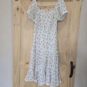 Women’s Cotton And Rye Lined Dress Size Medium Square Neck Ruched